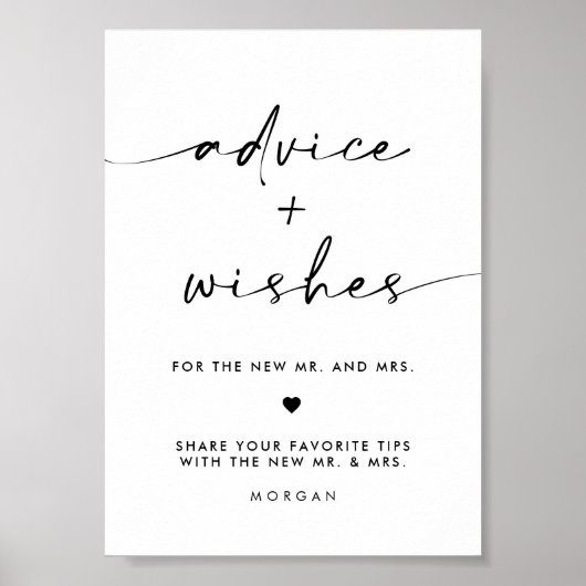 Chique Modern Advies en Wensen Trouwtafel Teken Poster (Voorkant)