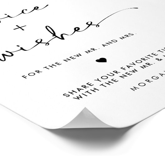 Chique Modern Advies en Wensen Trouwtafel Teken Poster (Hoek)