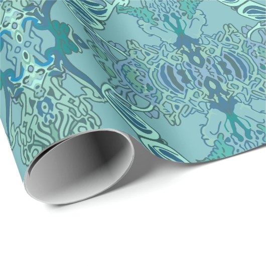 Chique Modern Barokpatroon in Blauw en Groen Cadeaupapier (Rol Hoek)