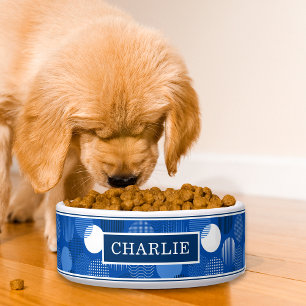 Chique Modern Blauw Wit Polka Dot Patroon Naam Voerbakje