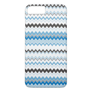 Chique modern blauwe en witte Chevron ikat patroon iPhone 8 Plus / 7 Plus Hoesje