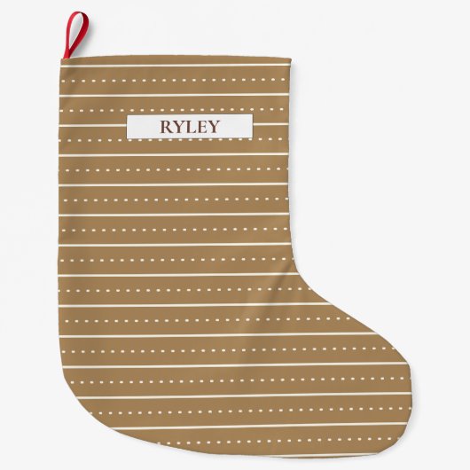 Chique Modern Bruin en Wit Patroon Monogram Grote Kerstsok (Voorkant)