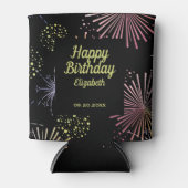 Chique Modern Kleurrijk Vuurwerk Zwart Verjaardag Blikjeskoeler (Voorkant)