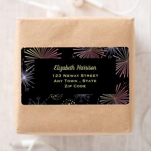 Chique Modern Kleurrijk Vuurwerk Zwart Verjaardag Etiket (Insitu)