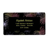 Chique Modern Kleurrijk Vuurwerk Zwart Verjaardag Etiket (Voorkant)