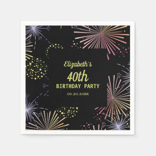 Chique Modern Kleurrijk Vuurwerk Zwart Verjaardag Servet