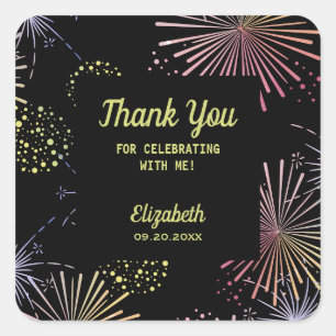 Chique Modern Kleurrijk Vuurwerk Zwart Verjaardag Vierkante Sticker