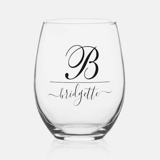 Chique Modern Minimalistisch Script Monogram Wijnglas Zonder Voet (Voorkant)