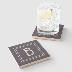 Chique modern monogram gemarkeerde donkerblauwe en stenen onderzetter