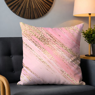 Chique Modern Roze Goud Glitter Abstracte Brushstr Kussen