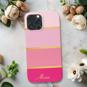 Chique Modern roze Strepen goud Naam iPhone 13 Pro Max Hoesje