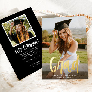 Chique Modern Script Afstudeerder Foto Afstuderen Folie Uitnodiging