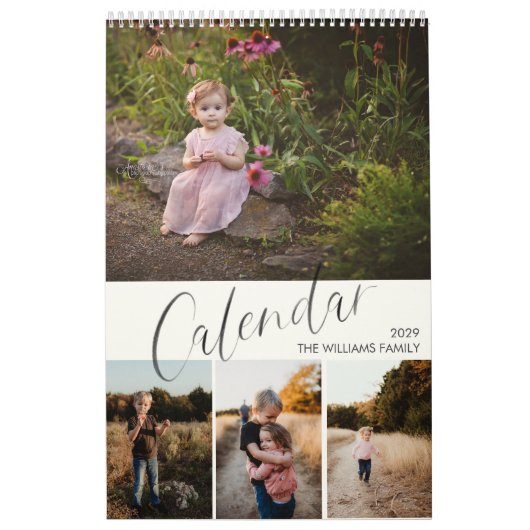 Chique Modern Waterverf Script Multi Foto Kalender (Hoes)
