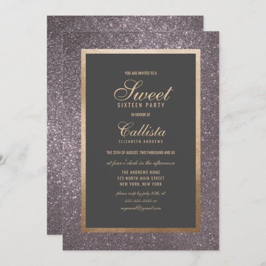 Chique Modern Zilver Glitter Dikke Border Sweet 16 Kaart (Voorkant / Achterkant)