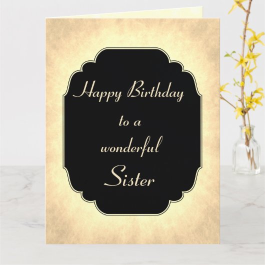 Chique modern zwart en crème Verjaardag Zuster Kaart (Gele Bloem)