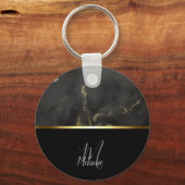 Chique modern Zwart grijs marmer goud monogram Sleutelhanger (Voorkant)