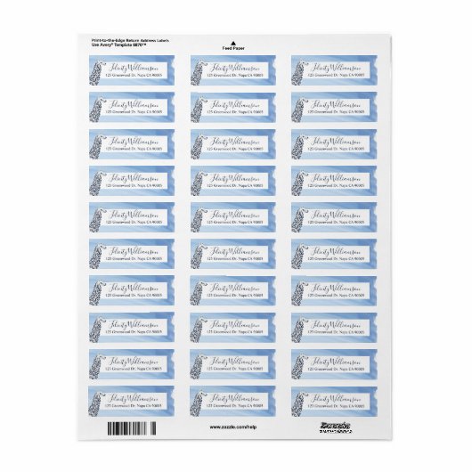 Chique, Moderne Blauwe Waterverf & Llama Illustrat Etiket (Full Sheet)