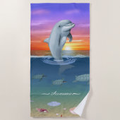 Chique moderne dolfijn, schildpadden en script op  strandlaken (Voorkant)