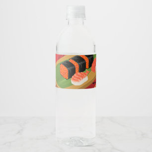 Chique moderne elegante zwarte en rode sushi-feest waterfles etiket