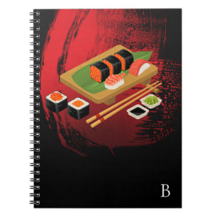 Chique moderne elegante zwarte en rode sushi notitieboek