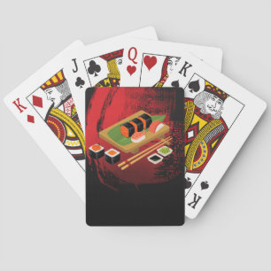 Chique moderne elegante zwarte en rode sushi pokerkaarten