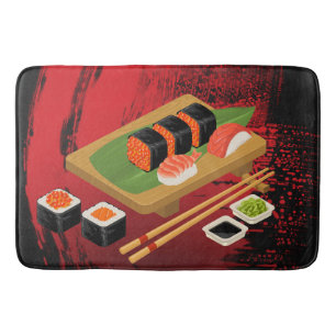 Chique Moderne Elegante Zwarte & Rode Sushi Badmat