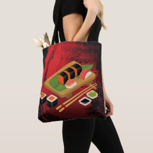 Chique Moderne Elegante Zwarte & Rode Sushi Draagtas