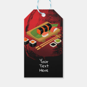 Chique Moderne Elegante Zwarte & Rode Sushi Feest Cadeaulabel