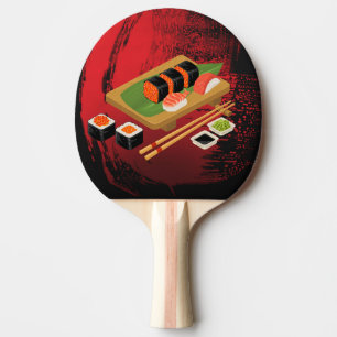 Chique Moderne Elegante Zwarte & Rode Sushi Kok Tafeltennisbatje