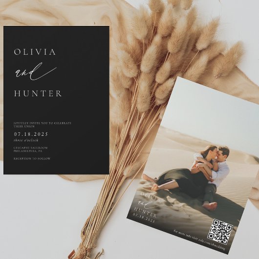 Chique moderne foto zwart & wit bruiloft kaart