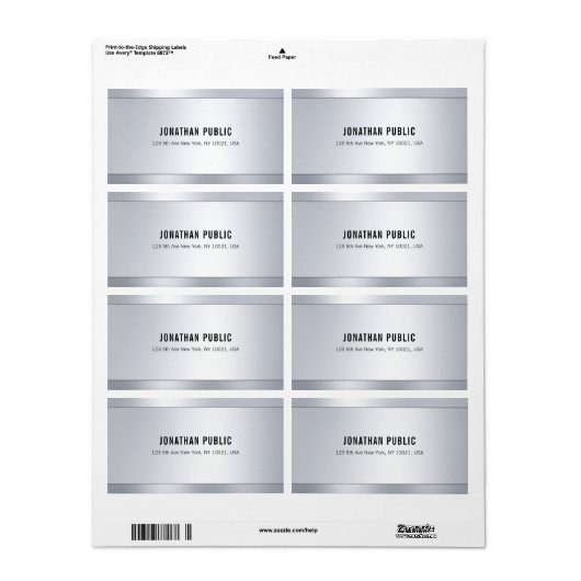 Chique Moderne Glamour Zilveren Verzendadres Etiket (Full Sheet)