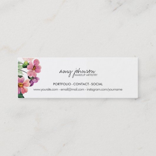 chique moderne make-up artiest waterverf roze bloe mini visitekaartje (Achterkant)