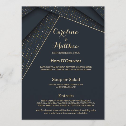 Chique moderne marine blauw goud luxe bruiloft Men Menu (Voorkant)