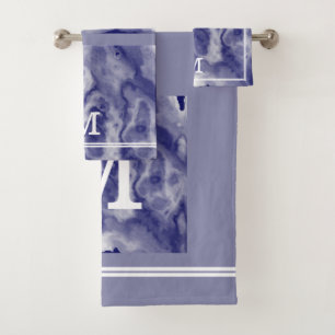 Chique moderne marine en stoffig blauw marmer mono bad handdoek