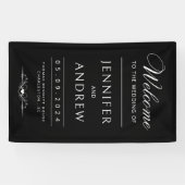 Chique, moderne, minimale zwarte bruiloft welkom spandoek (Horizontaal)