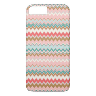 Chique moderne pastelroze gouden Chevron ikat patr iPhone 8 Plus / 7 Plus Hoesje
