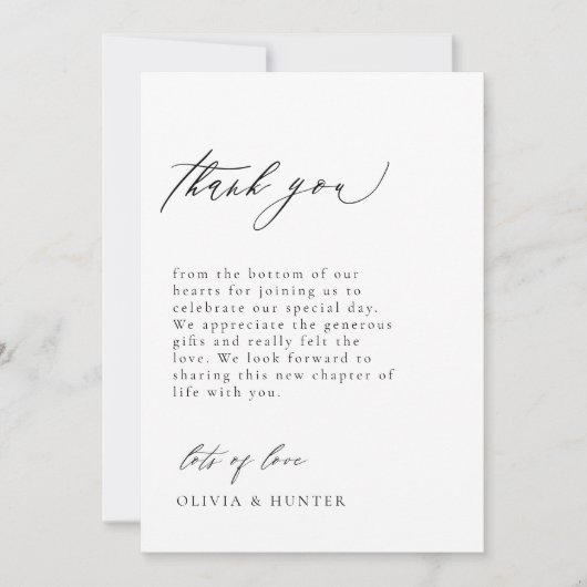 Chique moderne zwart & wit bruiloft bedankkaart (Voorkant)