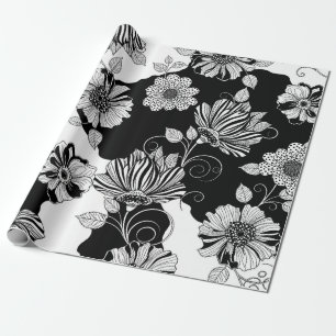 Chique monochrome bloem luxe patroon (4) cadeaupapier