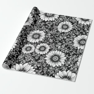 Chique monochrome bloem luxe patroon (5) cadeaupapier