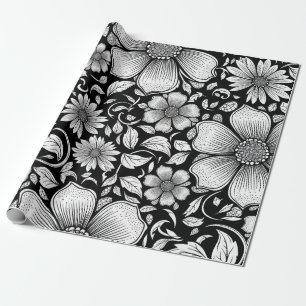 Chique monochrome bloemen luxe patroon (6) cadeaupapier