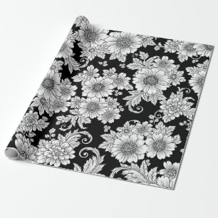 Chique monochroom bloem luxe patroon (2) cadeaupapier