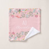 Chique monogram girly roze bloemenaangepaste naam bad handdoek (Wasdoekje)