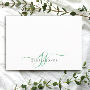 Chique Monogram Groen Script Initialen Notitiekaartje