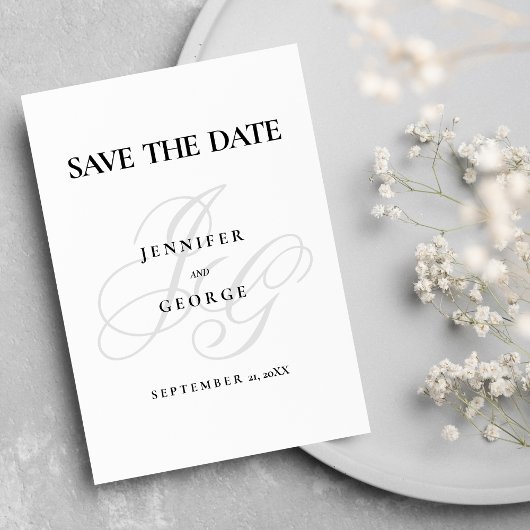 Chique monogram initialen zwart wit Save The Date
