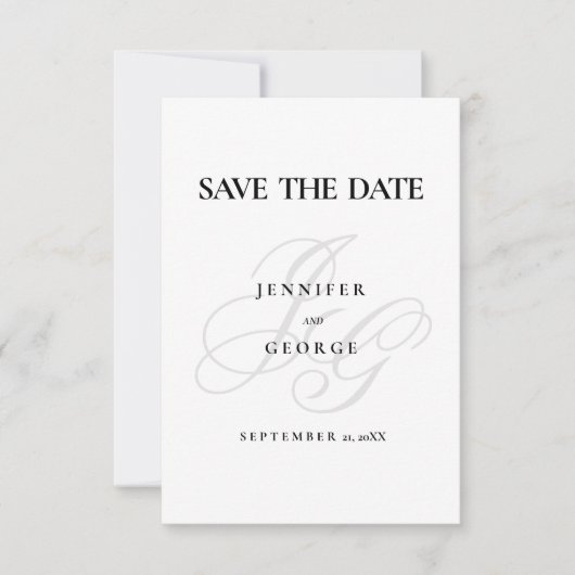 Chique monogram initialen zwart wit Save The Date (Voorkant)