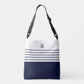 Chique Monogram Kustmarine Blauwe Strepen Strand Crossbody Tas (Achterkant)