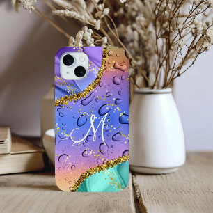 Chique Monogram M Goud Regenboog Kleuren Regendrup iPhone 15 Mini Hoesje
