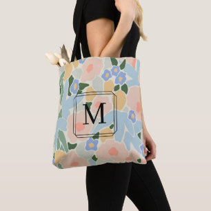 Chique Monogram Roze Blauwe Bloemmotief Draagtas