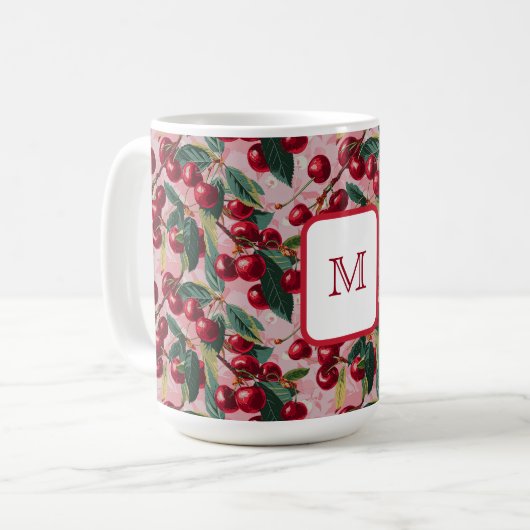 Chique monogram roze 'Cherry Pop' Koffiemok (Voorkant links)