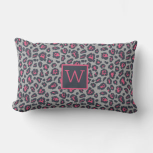 Chique Monogram Roze Grijs Luipaardprint Patroon Kussen